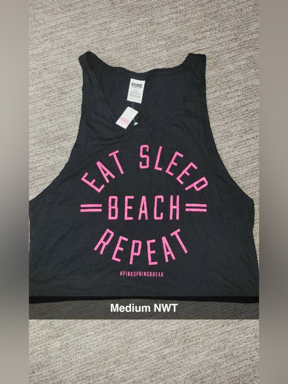 PINK Victoria's Secret Black 'Eat Sleep Beach Repeat' Graphic Tank Top